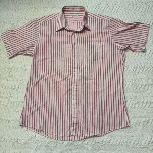 Vintage Yves Saint Laurent Red & White Striped Short Sleeve Shirt Size 17